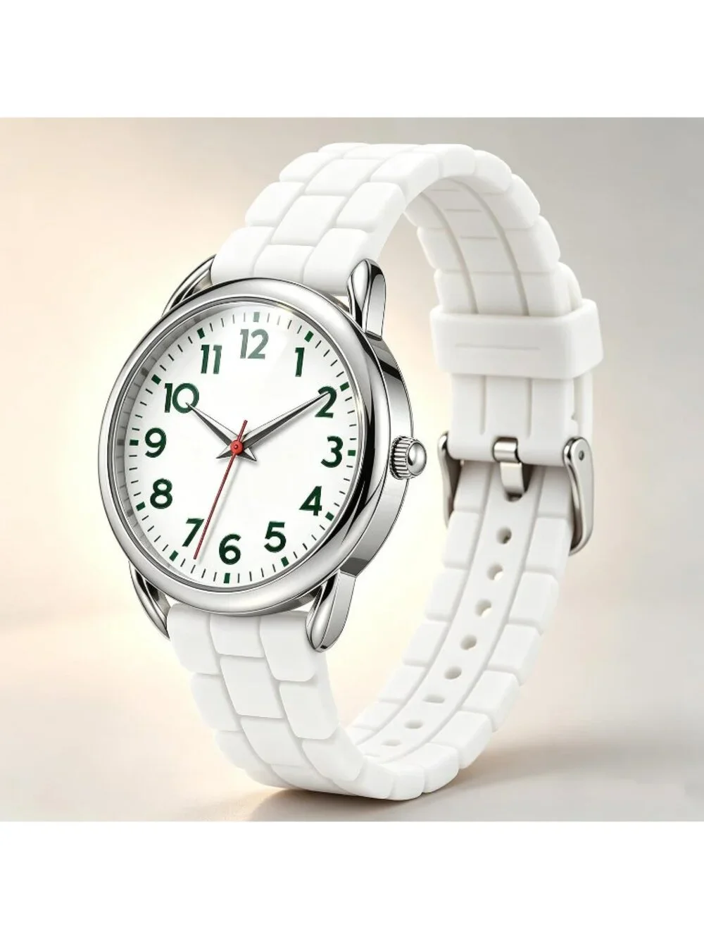 Women's White Big Face Easy Reader Silicone Strap Waterproof 35MM Wrist Watch